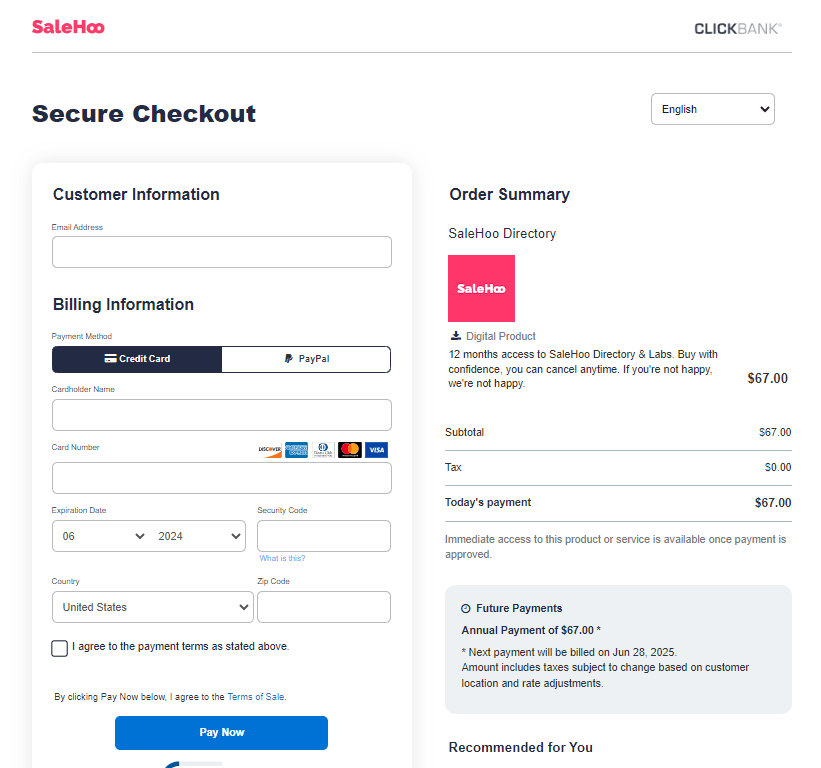 SaleHoo Checkout Page